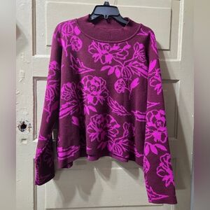 Cyrus Mock Neck Pink Purple Floral Knit Long Sleeve Sweater Size: XL